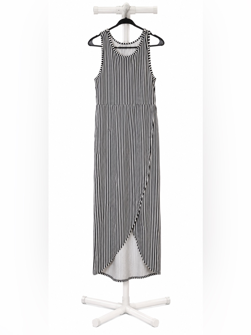 Black & White Striped Sleeveless Maxi Dress